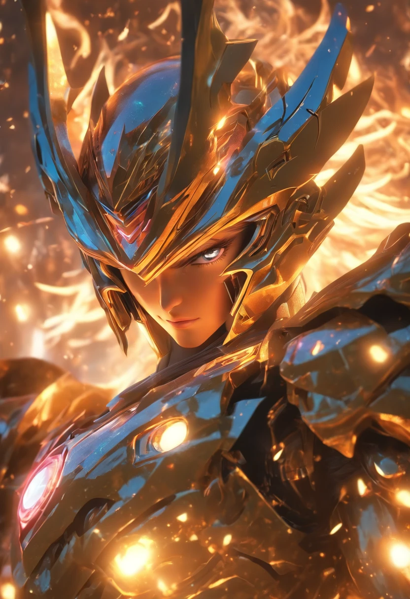 (cowboy shot:1.2),(tiro grande angular), (A Long Shot:1.3), (detalhes intrincados:1.4), (master part) , ((Anime Robot, Belo Golem, ((pele branca)), anjo, Magic)), (Perfect Aesthetic Eyes:1.3) , (Olhos detalhados) , (halo:1.2) , (Anel de Elden:1.3), (mechanical wings), (Asas:1.3), brilhante, cabelo twintails, cabelos multicoloridos, (perfect hands:1.1), (corpo anatomicamente correto:1.4), (rosto perfeito), Majestic Guardian Knight | Ultra-detailed robotic armor | Cinematic lighting | design intrincado de metal de filigrana | 16k | Motor Unreal 5 | octan render | ..3d, (anatomicamente correto :1.4), (no Holographics Hyperspace Metaverse 50mm, ultra detalhado, fundo da fantasia, corar, sozinho), (postura de luta:1.3), (Magical Circle:1.3), lightning effect, (ray tracing), mostre sua habilidade A.eu., (olhos brilhantes) , (glittering particles) , Papel de parede 16k, ikki de fenix, cavaleiro do zodiaco, cavaleiro de bronze
