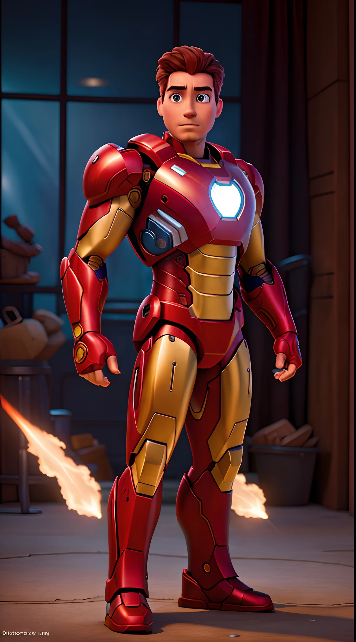 Disney Pixar Iron Man Marvel, super strong, muscular,  35mm lens, photography, ultra details, HDR, UHD,8K