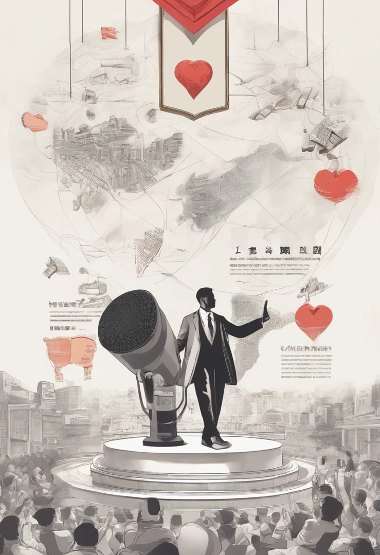 on the white background,A smiling speaker stands in front of a concise podium。The speaker holds the microphone in his right hand,Left finger forward。Behind him,A huge number "6" suspended in mid-air,Represents the sixth term。This simple and clear illustration conveys the heart of the presentation,Focus on simplicity and highlight the topic。The picture should be simple,Leave blank space for text。