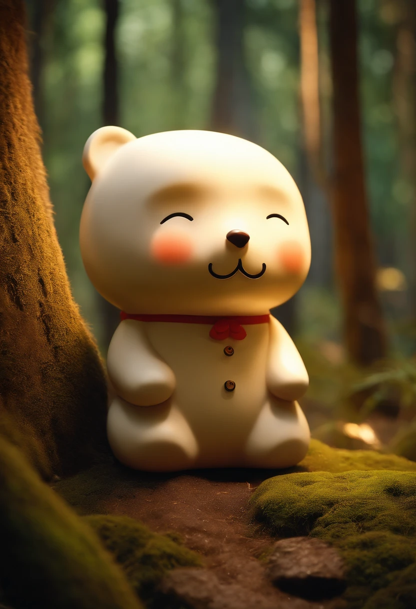 in woods、Mr. Jizo, He has a warm greeting to you, (((3D)))、peaceful expression, Prayer Meditation, blessing hands, Very calm and healthy, a serene smile, young wan angel、serene expressions、budista、((In the mysterious forest))、bareheaded、natural soft light、aureole、Super Cute、Cinematic lighting cute close-up photo, Soft volumetric lamp (Retro Illuminasan: 1.3), (Kinematics: 1.2), intricate detailes