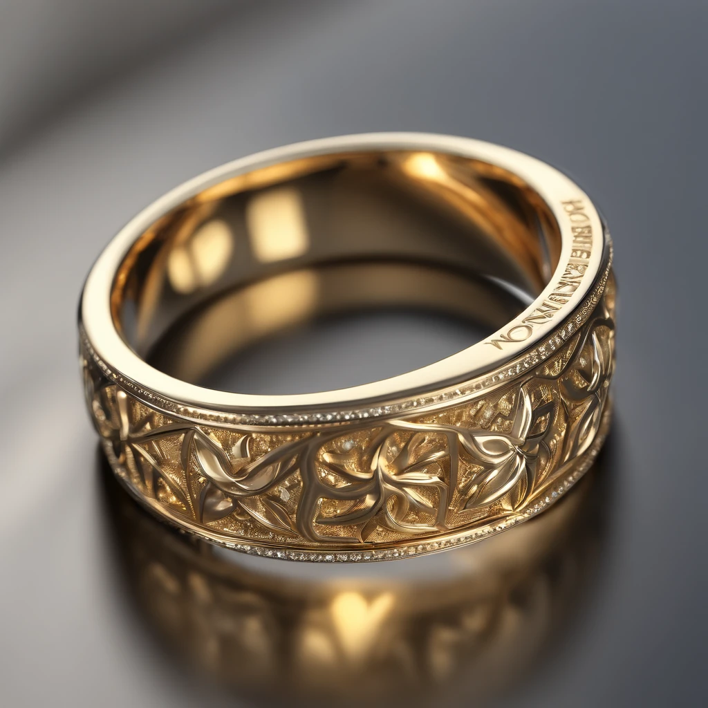 （（Ring design concept art）），Yellow gold ring，（Ring concept blueprint），（（Wavy ring ring）），Engraved with a five-pointed star，（exquisite craft），Hemming，Natural sunlight，Shining Effect