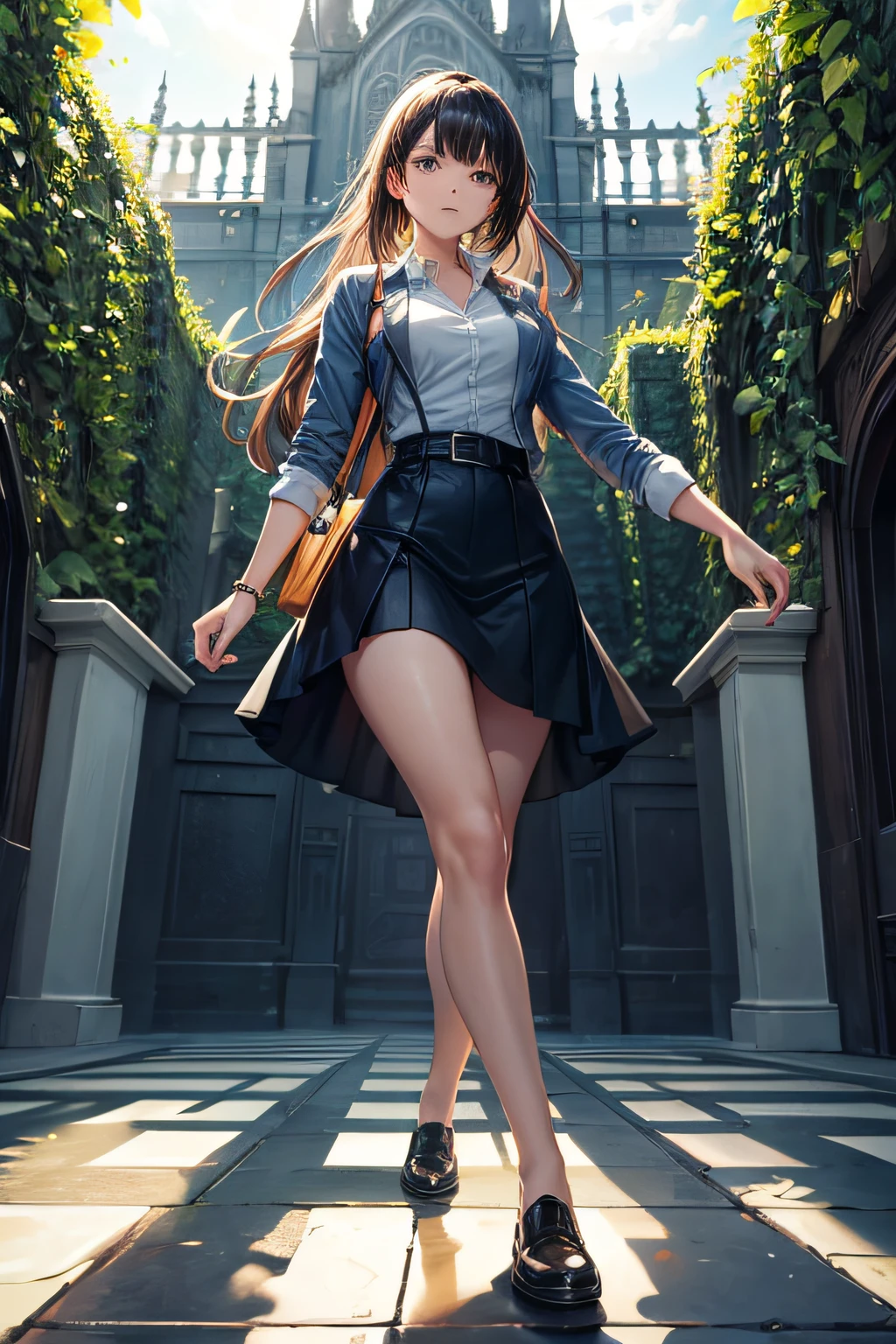 a woman walking through a maze