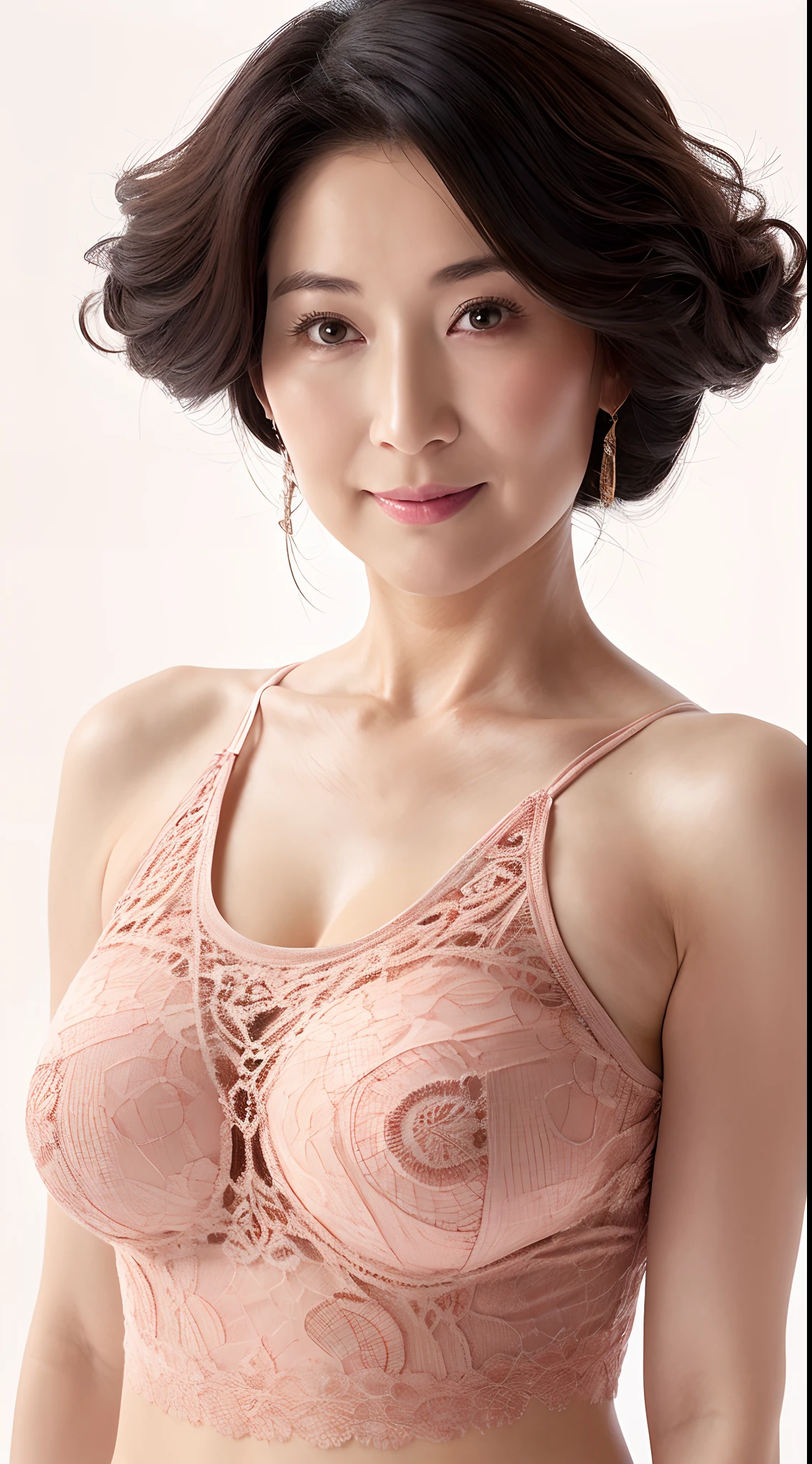 Vertical three-part composition, Sharpen, Single-color background, gravure, masutepiece, Best Quality, Ultra-detailed, Photorealistic, super detailed skin, Perfect Anatomy, (1 japanese mature woman), (Solo), 90 years old, Large breasts, Mature AV Actress, glamor, A sexy, Chromo-white skin, Looking at Viewer,