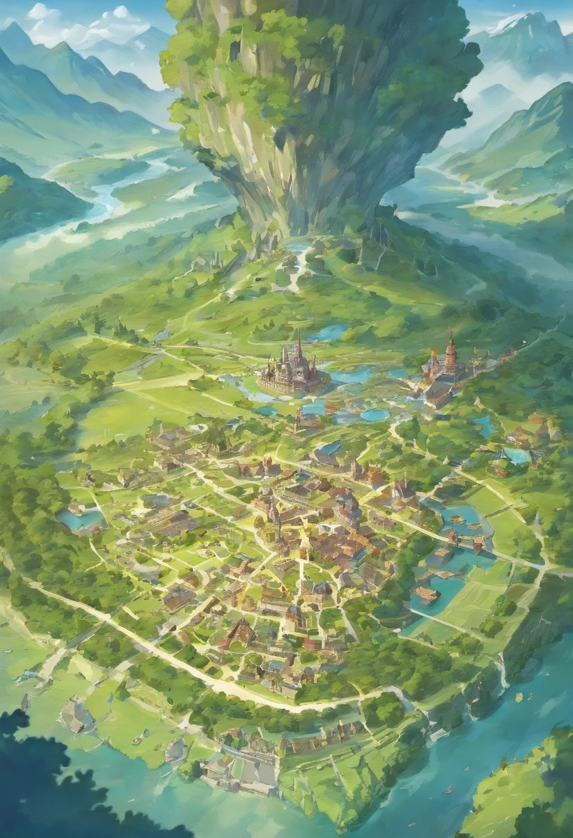 Map of the continent of Varant,In the middle of the map are hills,To the north is the highlands,To the south is a basin with many lakes,To the west is the desert,To the east is the plain,Many rivers,Fantasy cartography,Game map,Detailed map