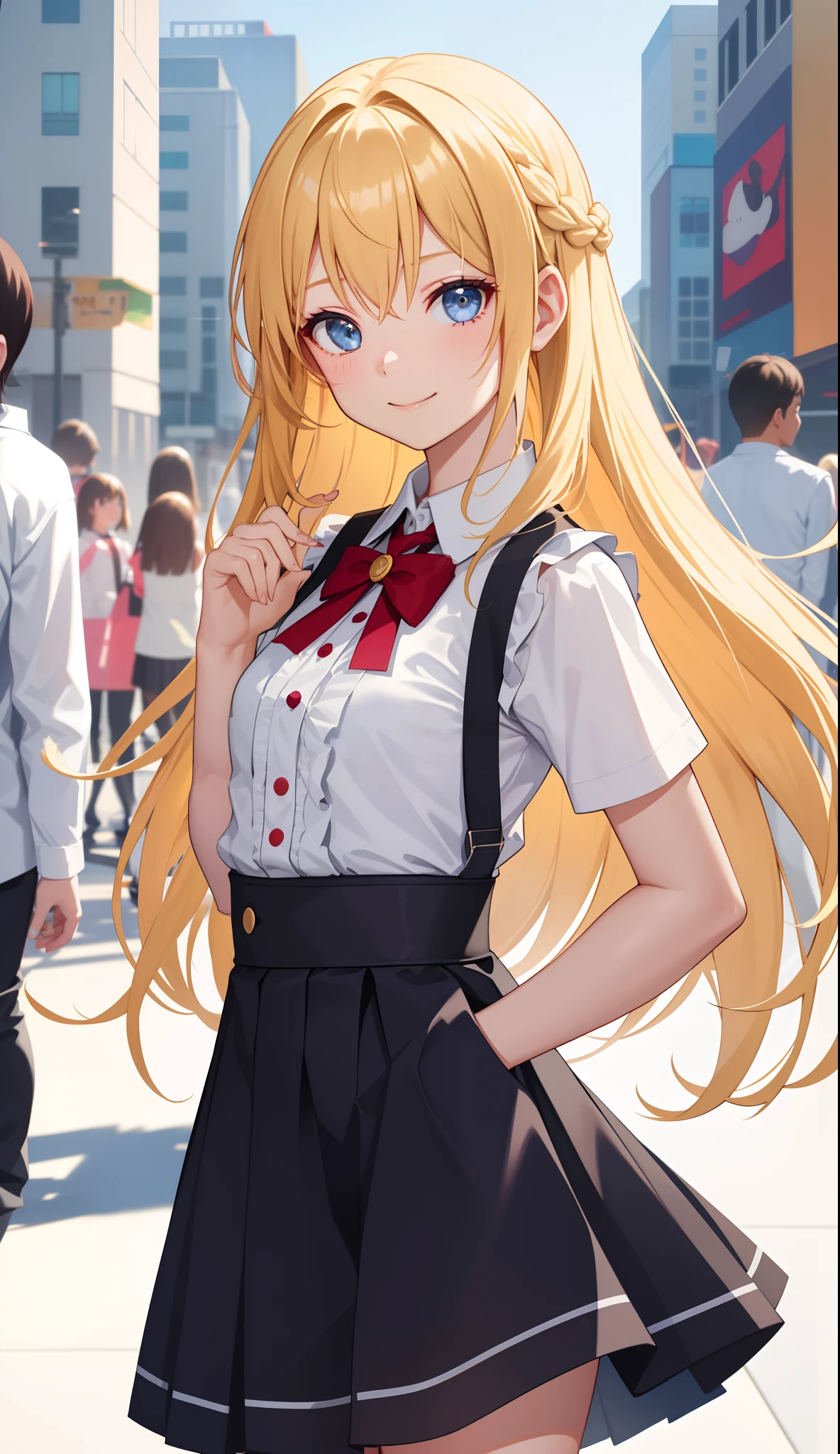 1girl in、A smile、The shirt、skirt by the、(small tits)Chilarism、Japan High School Student Uniform、serafuku、summer clothing、Squall Drenched Uniform、show brassiere、Fox ears、Blonde hair、(Upper body portrait)、