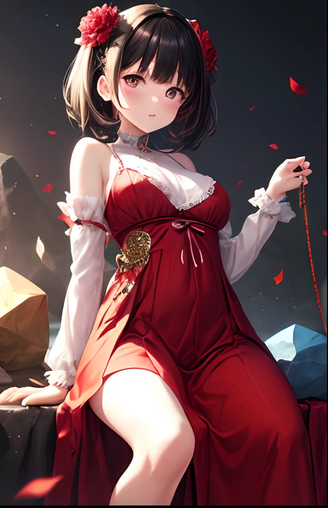 (​masterpiece)、女の子1人、Parted lips、red blush、makeups、beautiful smiling face、A dark-haired、bobhair、red eyes、knit、Suit OL、thighs thighs thighs thighs、Constricted waist、Calm autumn sky