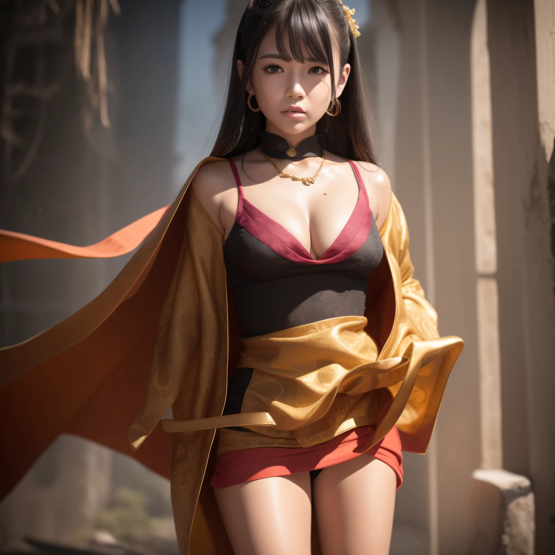 (From the side Side), Small breasts, Side Chest, (Flat chest), (Drooling), (Wet), (Expressionless), (Tears), Looking_at_peeping at the viewer,  fashionable beautiful beautiful beautiful girl, Gentle and attractive Chinese beautiful girl, 10 years oldexy collarbone, charming oval face, Double eyelids, Smart Peach Blossom Eyes, Pink lips, Small nose, Bare shoulders, Focus on the face, Close-up of chest, hyper HD, Super detail, Fresh and impressive，CG blockbuster，Asian women pose in colorful bikinis, photorealistic anime girl rendering, detailed face of a asian girl, 3 d anime realistic, Smooth anime CG art, Realistic. Cheng Yi, Realistic anime 3 D style, render of a cute 3d anime girl, Rendu portrait 8k, 3 D rendering character art 8 K, Kawaii realistic portrait，（（（Wear thick gold-framed reflective sunglasses））） （Linen batik scarf）， Angry fighting stance， looking at the ground， Batik linen bandana， Chinese python pattern long-sleeved garment， rainbowing（Abstract propylene splash：1.2）， Dark clouds lightning background，废墟（realisticlying：1.4），Black color hair，Flour fluttering，Telephoto lens high， A high resolution， the detail， RAW photogr， Sharp Re， Nikon D850 Film Stock Photo by Jefferies Lee 4 Kodak Portra 400 Camera F1.6 shots, Rich colors, ultra-realistic vivid textures, Dramatic lighting，8K quality, Girls，Backstreets， Dark clouds lightning background（realisticlying：1.4），Black color hair，， RAW photogr， Sharp Re， Nikon D850 Film Stock Photo by Jefferies Lee 4 Kodak Portra 400 Camera F1.6 shots, Rich colors, ultra-realistic vivid textures, Drama light film CG society。,，Tropical canyon battle scene、Chinese big breasts、Vintage trench coat、three kingdom、ember、100 people、Faraway view、intense battles、high detal、masuter piece、NSFW，Multi-layered long-sleeved gauze garment，Quick-dry vest，Colorful cotton and linen sweater，Red and black snake cloak cloak，Doomsday ruins（废墟）Climb the streets（Armageddon）eyes filled with angry，He clenched his fists