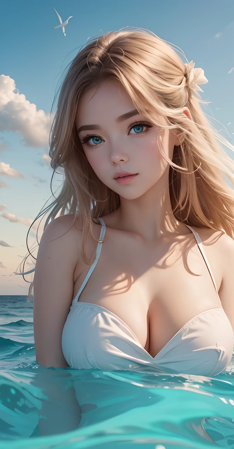 Hand repair sexy goddess,best qualityer,Snow-whiteskin,8K high quality,Sexy goddess,huge-breasted,A pair of big eyes are beautiful and moving,White skin,putting makeup on,Red long-haired,Volt perspective,Lower body mermaid tail,curlies,Sexy outfit,Volt view,Look up,gold;jewely,A sea of clouds,Flying in outer space,Behind,Ocean Earth,Space-time gate,milky ways,Above the ocean,swell sea,Greatwave,Beautiful sunset sun,lighthouse,coda,People fly in the air,Very artistic photos