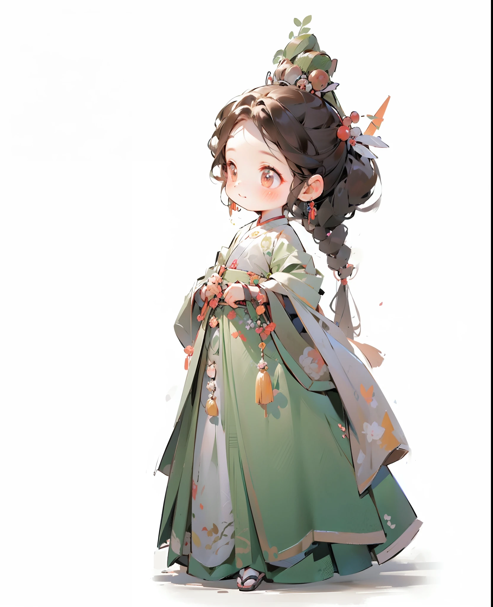 Children's Q version,Q version little girl standing on the grass,lovely digital painting, Clean background cute digital art, Cute detailed digital art, Cute cartoon character, Beautiful character painting, Chinese girl, Realistic cute girl painting, Beautiful digital artwork, Palace , A girl in Hanfu, cute character, Cute cartoon, digital cartoon painting art, Guviz-style artwork