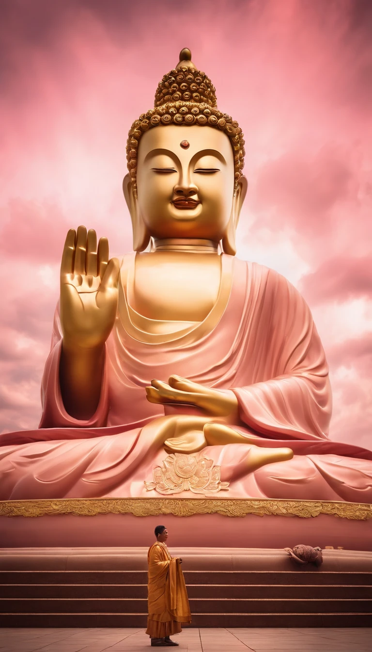 ((Tabletop))，(最high quality))，Chinese style，In the sky, The clouds form a giant transparent and shining white jade Maitreya Buddha statue，Thick Clouds，And the sun was shining bright，Pilgrims&#39; Path，Ultra-realistic，Ultra-photorealism，pink，8k，High resolution，high quality，Masterpieces，Ultra-fine，（（（OC Renderer）））