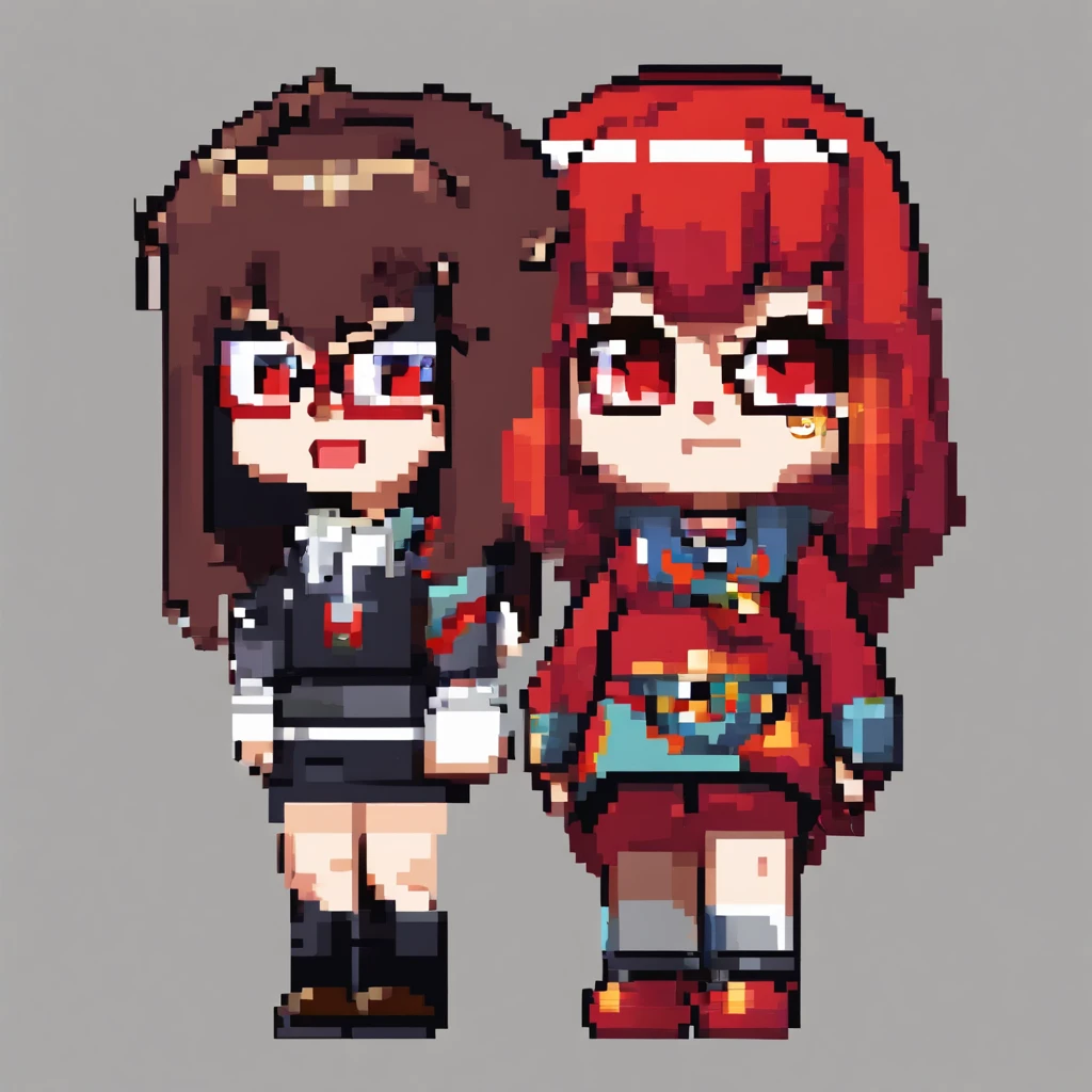 1girl,fullbody,((chibi)),((red-framed)) (under-rim) glasses,
red eyes,12 years old, (side swept bangs:1.8), asymmetrical bangs,red hair, short hair,simple background,idol clothes