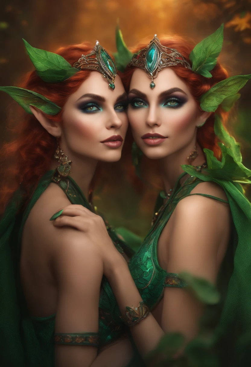A two-headed sexy female elf