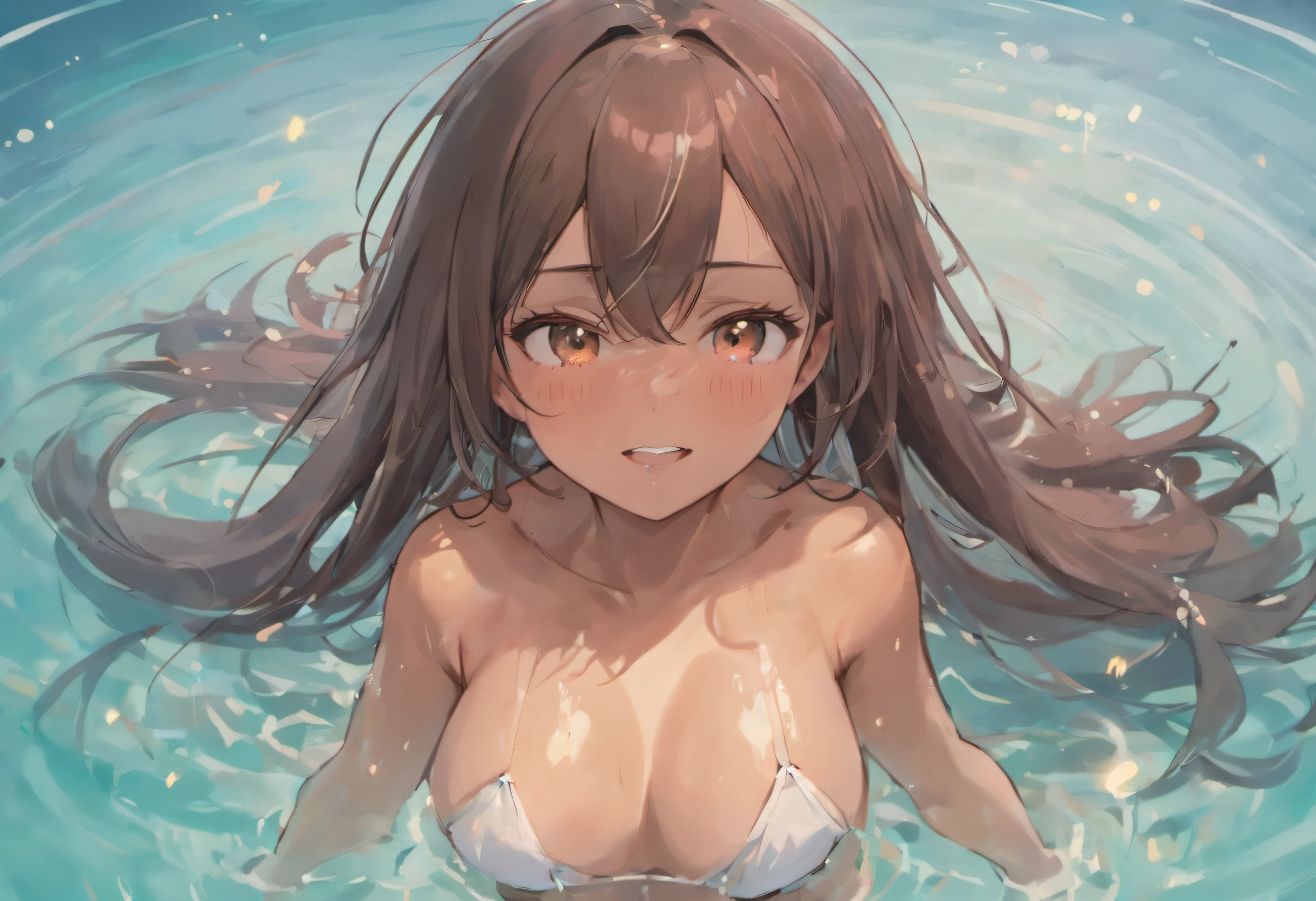 nsfw, 1girl, (Nagatoro Hayase), ombligo, solamente, tan, senos, swimsuit, colmillo, piernas abiertas, ((Tanlines)), bikini, cabello negro, Mirando al espectador, Cabello largo, brown eyes, sonrojarse, al aire libre, Cameltoe, fondo borroso, Wet, They are smiling, adorno para el cabello, (Sheer through white bikini), boca abierta, clip para el cabello, Borrosa, Mano en el propio pecho, (dark skin), descalzo, hembra de piel oscura,,,Impermeable transparente, capucha hacia arriba, capucha hacia abajo,StarrystarsCloudColorido,(pupilas inusuales), (ojos brillantes), (magical eyes),Nsf,(((NsfW))),