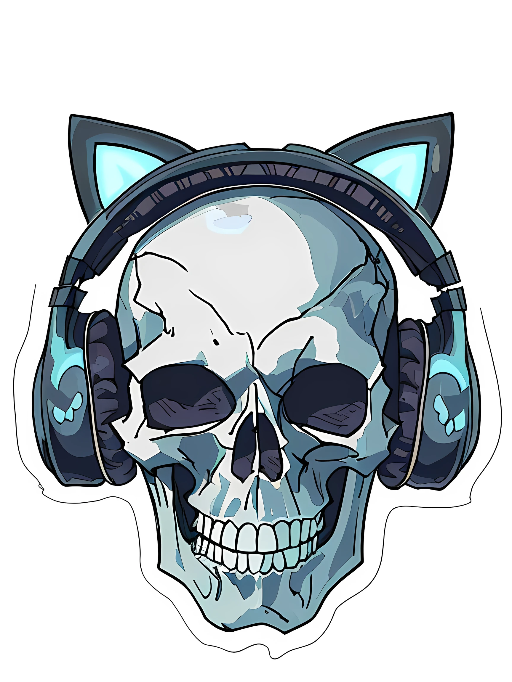 Skull with cat eat headphones,