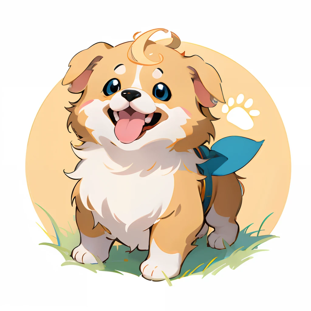 Golden Retriever,One puppy、 official artwork, , Lori, anime style portrait, anime moe art style, 2 d anime style, Cute art style, Stylized anime, Anime Art Style, Anime style. 8K, anime style 4 k, Anime Art Style, digital anime art!!、White puppy、fluffly、Baby Golden Retriever、blanche、Vigorous、A charming smile、Deformed puppy、raise the front paws、Deformed puppy、dynamicposes、((masterpiece))、(((top-quality))、Chibi Chara、