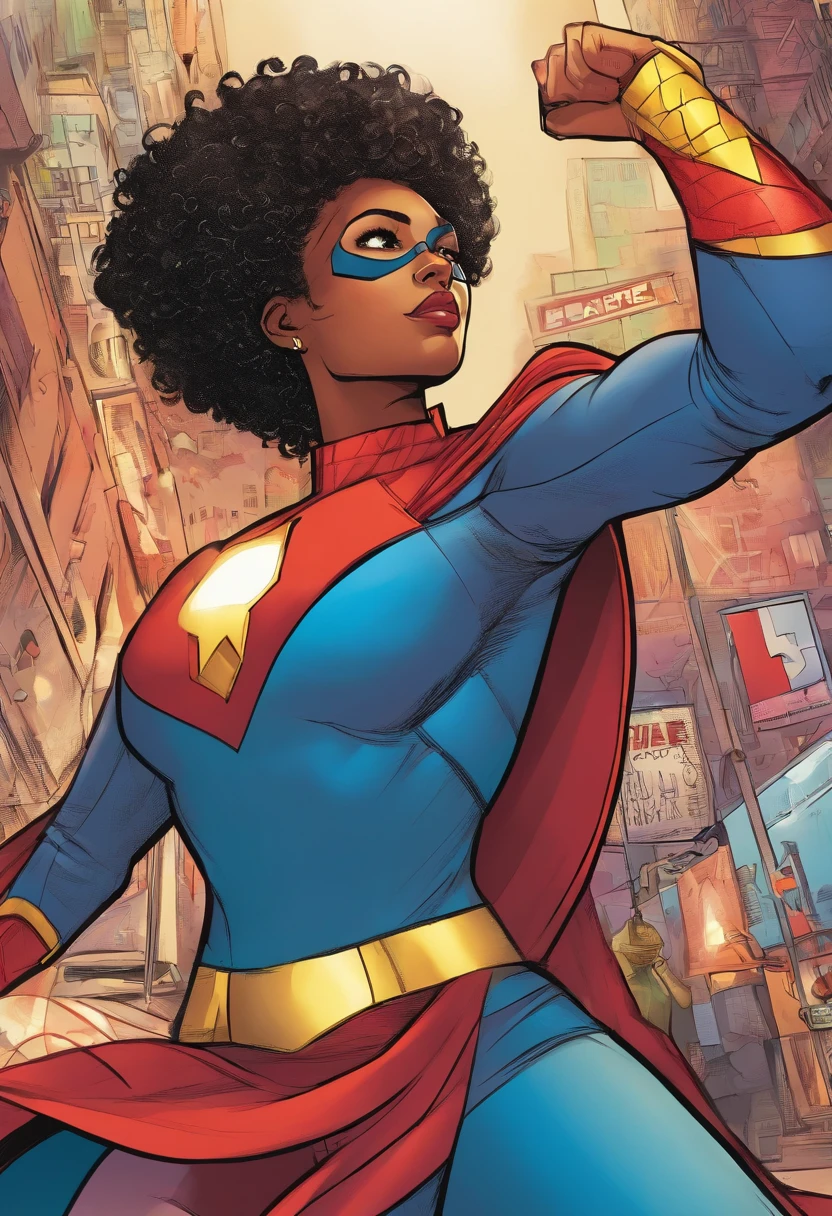 Draw a young mixed race feminine female Marvel Super Hero character