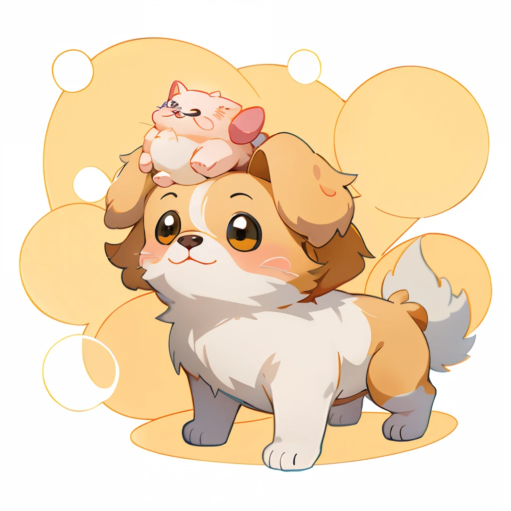 Baby Golden Retriever,One puppy、 official artwork, , Lori, anime style portrait, anime moe art style, 2 d anime style, Cute art style, Stylized anime, Anime Art Style, Anime style. 8K, anime style 4 k, Anime Art Style, digital anime art!!、White puppy、fluffly、Baby Golden Retriever、blanche、Vigorous、A charming smile、Deformed puppy、raise the front paws、Deformed puppy、dynamicposes、((​masterpiece))、(((top-quality))、Chibi Chara、