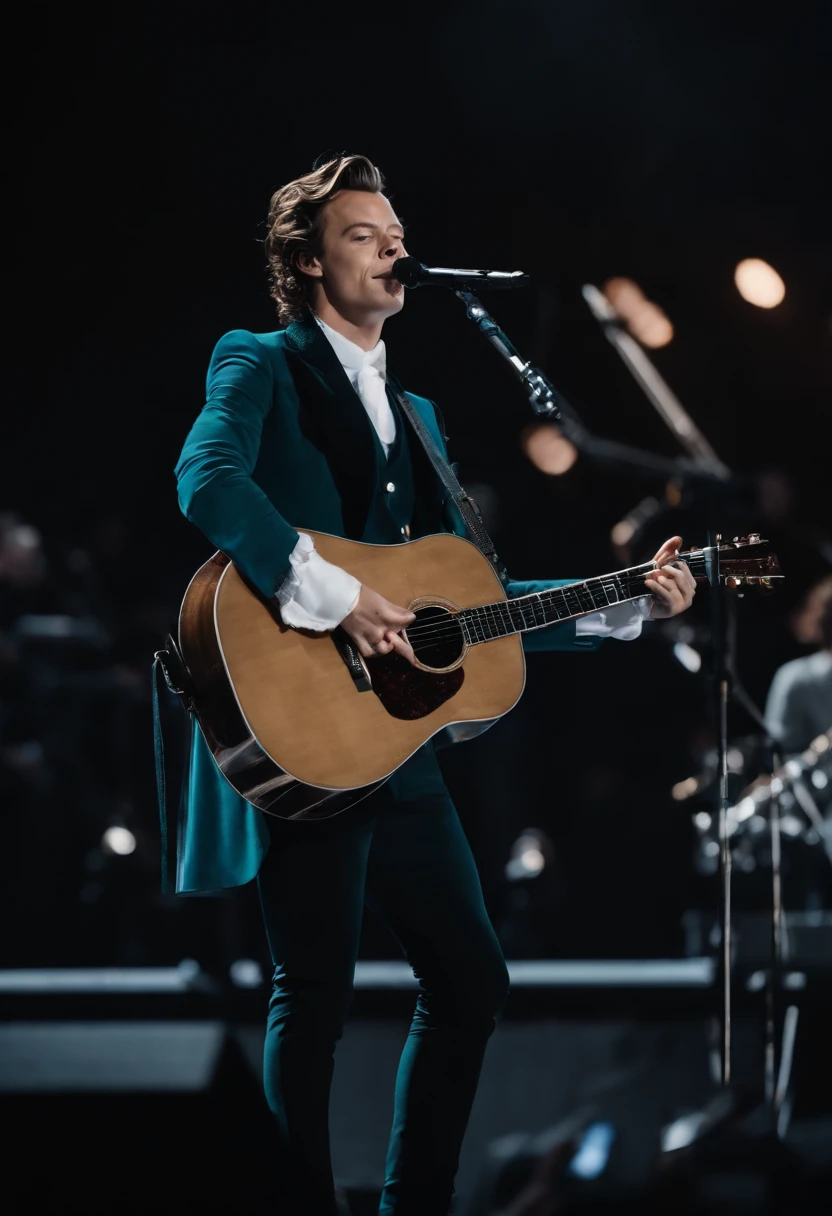 Harry Edward Styles on stage at his concert with a packed stadium