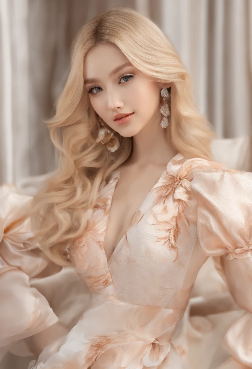 full bodyesbian。full bodyesbian。photoRealstic。photoRealstic。Make orange your theme color。Young blonde beauty with very good style。a smile。sano。kirakira。Poses