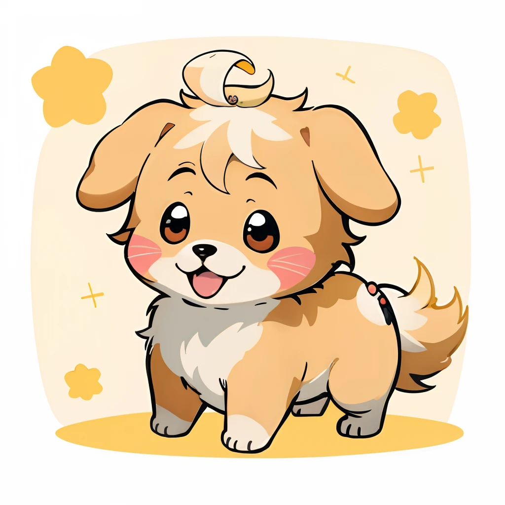 Baby Golden Retriever,One puppy、 official artwork, , Lori, anime style portrait, anime moe art style, 2 d anime style, Cute art style, Stylized anime, Anime Art Style, Anime style. 8K, anime style 4 k, Anime Art Style, digital anime art!!、White puppy、fluffly、Baby Golden Retriever、blanche、Vigorous、A charming smile、Deformed puppy、raise the front paws、Deformed puppy、dynamicposes、((​masterpiece))、(((top-quality))、Chibi Chara、