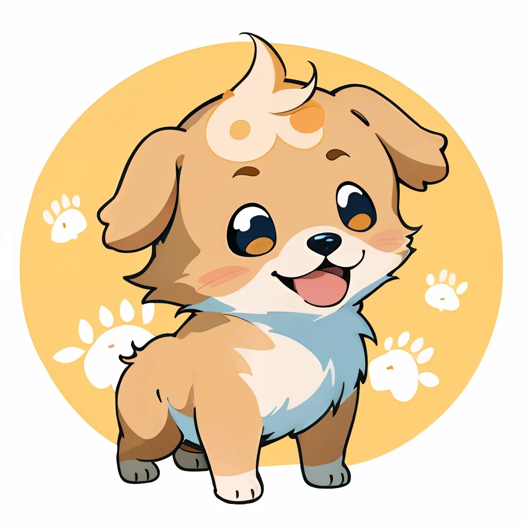 Golden Retriever,One puppy、 official artwork, , Lori, anime style portrait, anime moe art style, 2 d anime style, Cute art style, Stylized anime, Anime Art Style, Anime style. 8K, anime style 4 k, Anime Art Style, digital anime art!!、White puppy、fluffly、Baby Golden Retriever、blanche、Vigorous、A charming smile、Deformed puppy、raise the front paws、Deformed puppy、dynamicposes、((masterpiece))、(((top-quality))、Chibi Chara、