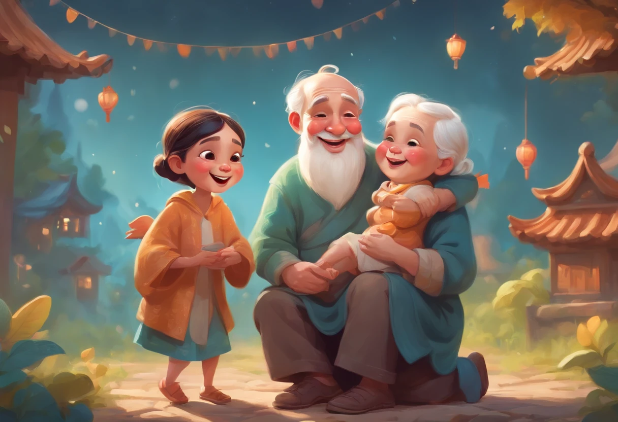 Chongyang Festival Respect for the Elderly,grampa,Daddy,Mom and child laugh together,Cartoon pictures Normal background, A beautiful artwork illustration, Colorful illustration, Colorful illustrations, archan nair, painting illustration, fairy-tale illustration style, editorial illustration colorful, colorful concept art, dreamlike illustration, Colorful!Character design, Wonderful illustrations, illustrated in whimsical style, Exquisite digital illustration