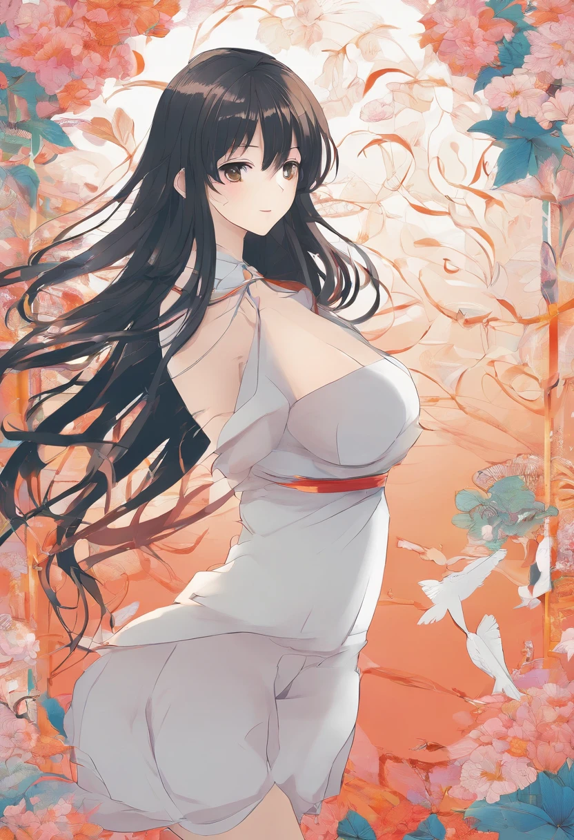 (woman),(long hair),(small mouth),(huge breasts),(perfect waist 0.8),(Japanese swimwear)