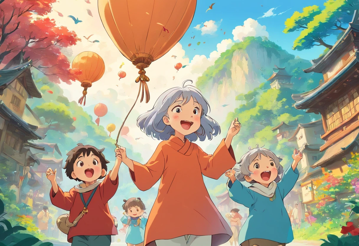 Chongyang Festival Respect for the Elderly,Grandmother,Daddy,Mom and child laugh together,Cartoon pictures Normal background, A beautiful artwork illustration, Colorful illustration, colorful kids book illustration, Colorful illustrations, archan nair, painting illustration, fairy-tale illustration style, editorial illustration colorful, colorful concept art, dreamlike illustration, Colorful!Character design, Wonderful illustrations, illustrated in whimsical style, Exquisite digital illustration