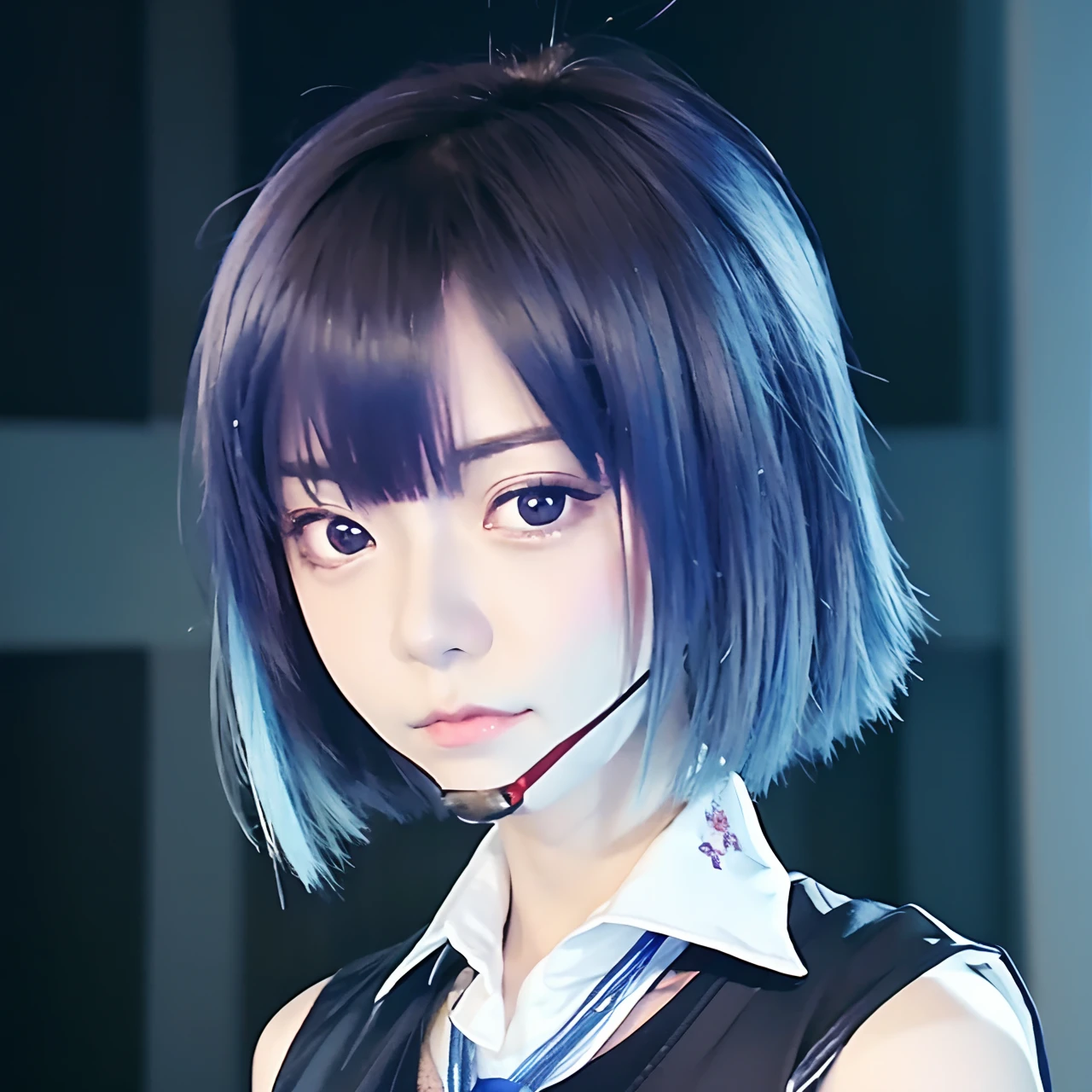 anime girl with blue hair and a black vest and white shirt, anime visual of a cute girl, anime moe artstyle, anime visual of a young woman, short blue haired woman, anime portrait of shiina ringo, akane, rei hiroe, as an anime character, iwakura lain, young anime girl, close up iwakura lain, today's featured anime still