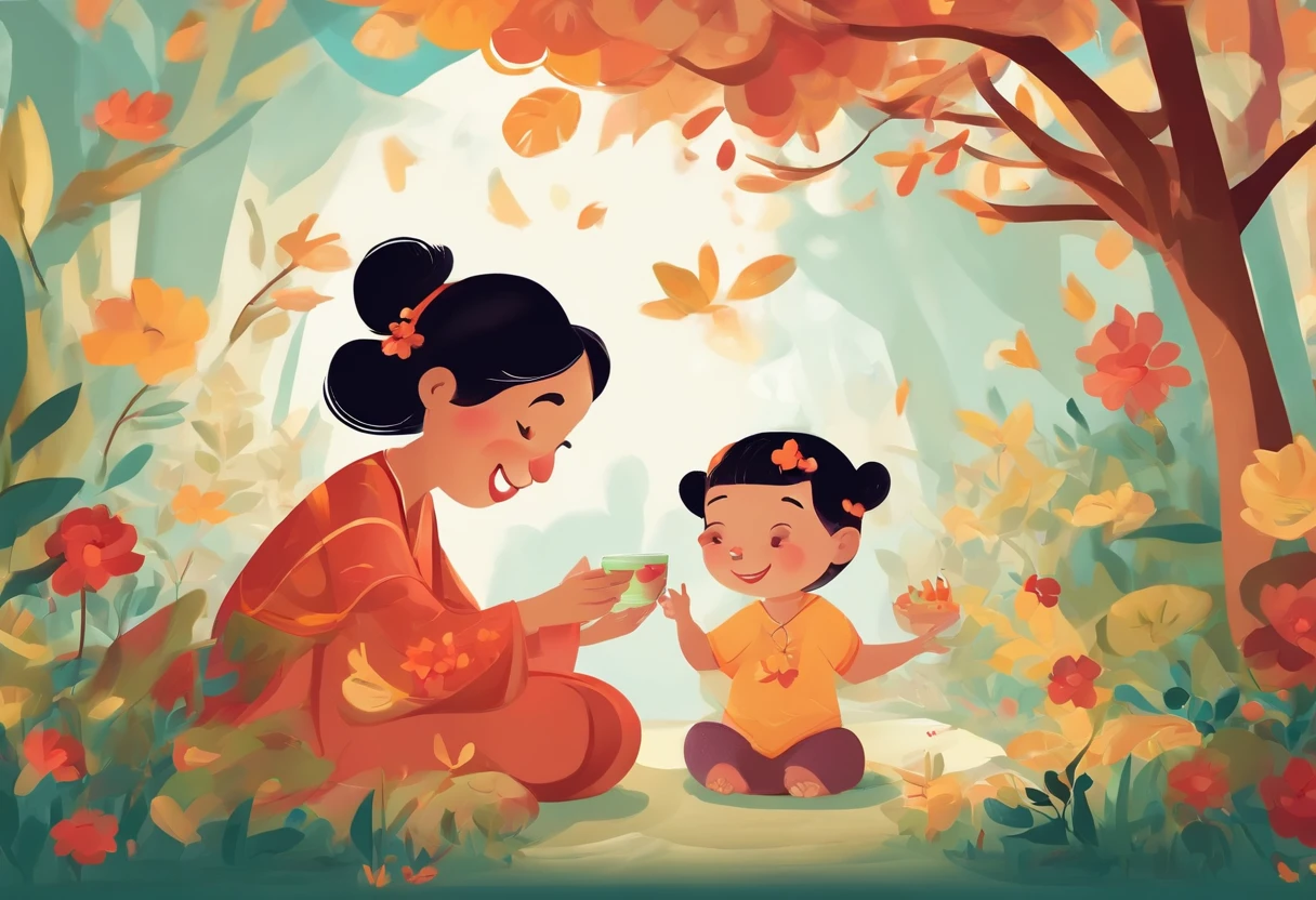 Chongyang Festival Respect for the Elderly,Grandmother,Mom and child laugh together,Cartoon pictures Normal background, A beautiful artwork illustration, Colorful illustration, colorful kids book illustration, Colorful illustrations, archan nair, painting illustration, fairy-tale illustration style, editorial illustration colorful, colorful concept art, dreamlike illustration, Colorful!Character design, Wonderful illustrations, illustrated in whimsical style, Exquisite digital illustration