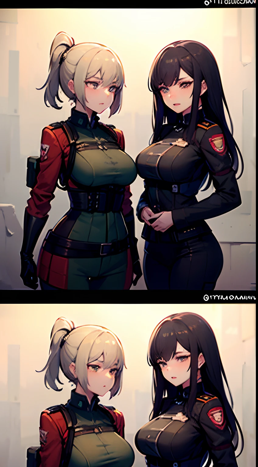 tres mujeres sexys en uniformes militares posando para una foto, Detalles finos. girls frontline, girl front line style, Tendencias en CGVatstation, Artgerm extremadamente detallado, Guweiz en Artstation Pixiv, musculosa