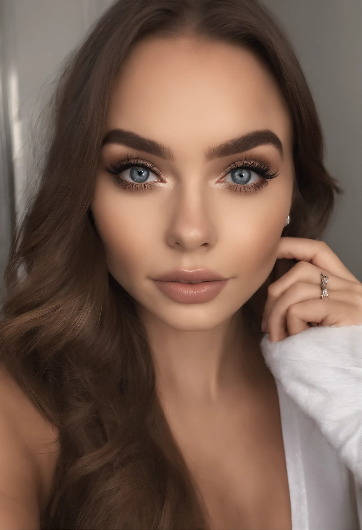 Mujer con  bragas a juego, Chica sexy con ojos marrones, Retrato Sophie Mudd, cabello rubio, Selfie de una mujer joven, Ojos en el dormitorio, Violeta Myers, ohne Maquillaje, Maquillaje natural, staring directly into camera, Cara con Artgram, dezentes Maquillaje, Impresionante foto de cuerpo completo, en el dormitorio, Fission