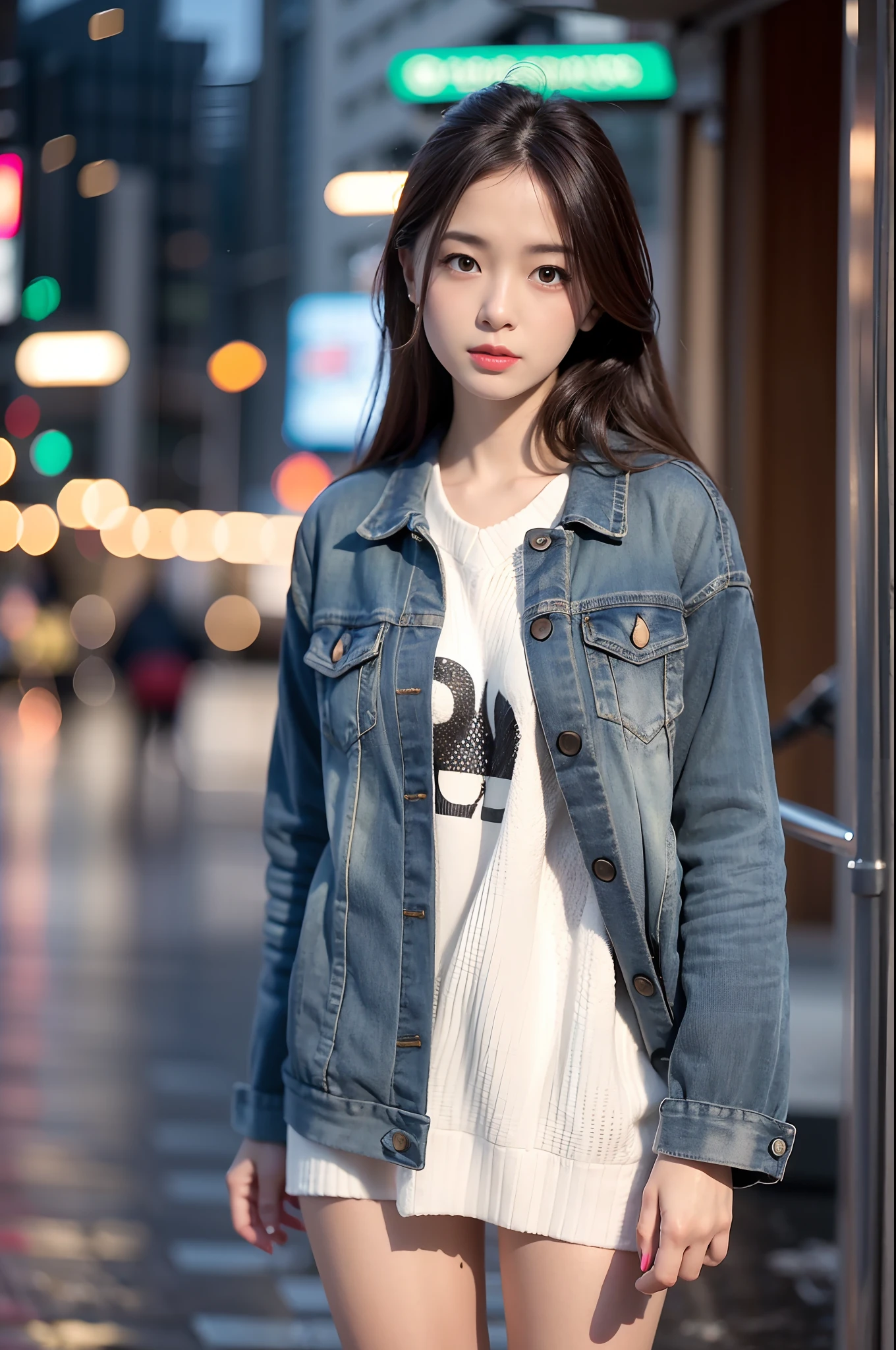 mix4, (8k, raw photography, top quality, masterpiece: 1.2), (realistic, photorealistic: 1.37), 1 girl, cute, cityscape, night, rain, wet, professional lighting, photon mapping, radiosity, physics-based rendering