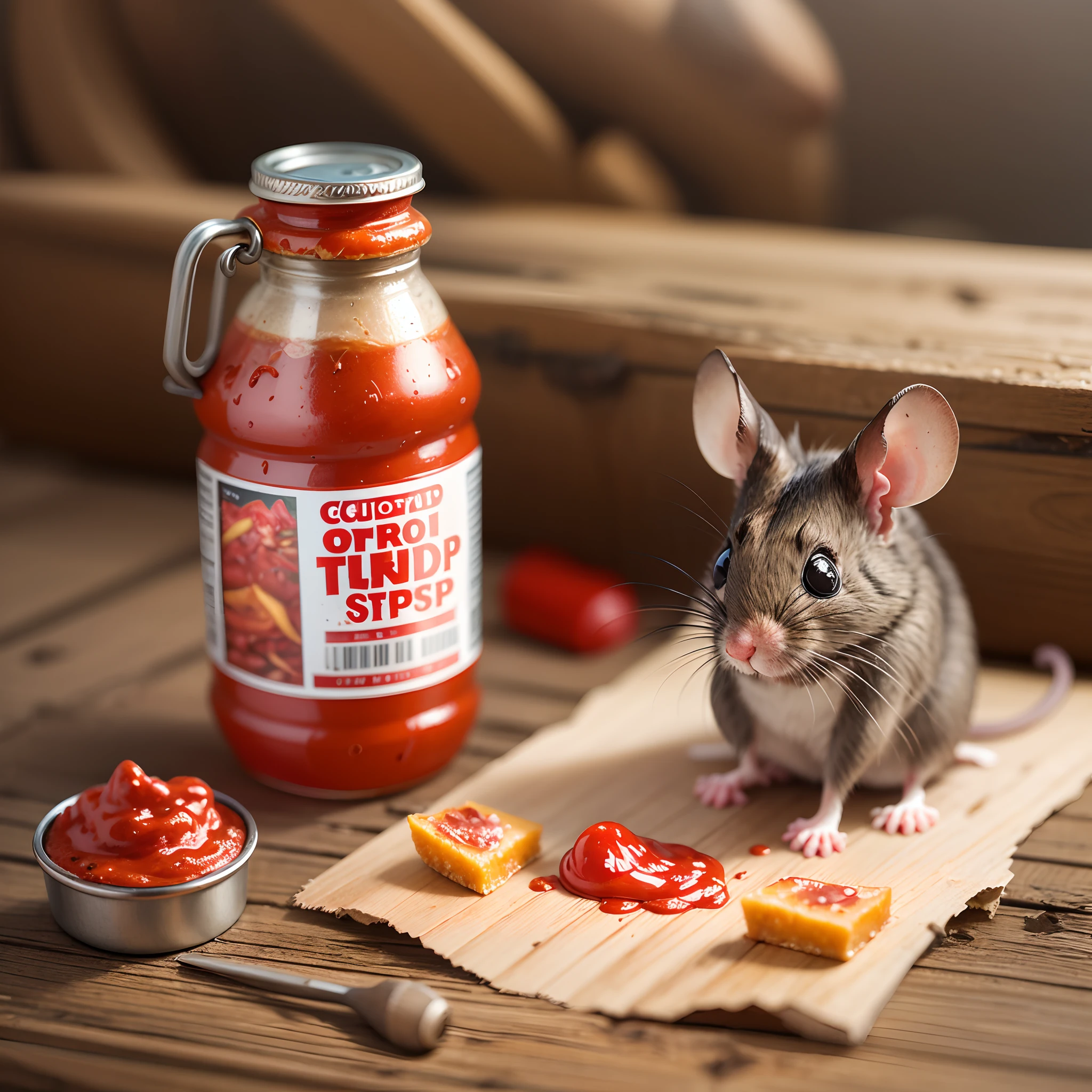 realistic mice cut with ketchup bottle catsup --auto --s2