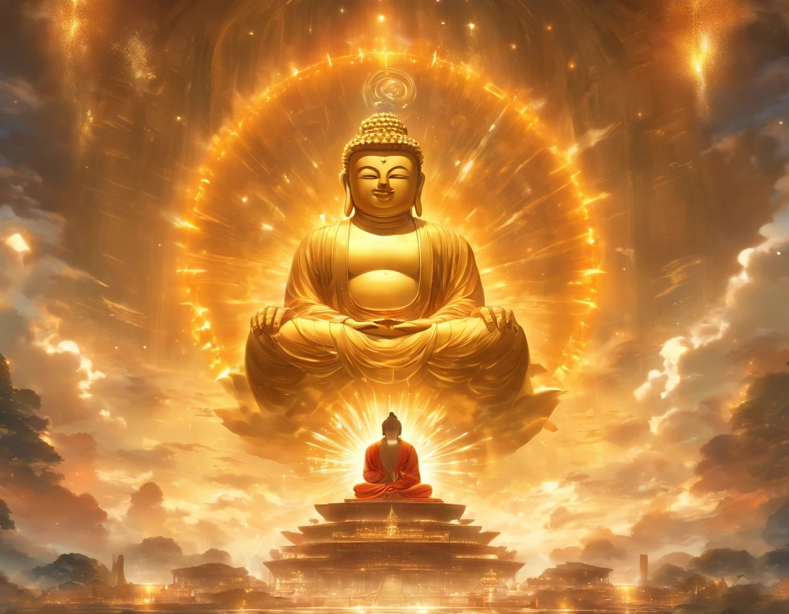 Interstellar，Infinite space，A huge Maitreya Buddha statue rushed towards the huge space-time tunnel，Highly detailed portrait of a huge golden Buddha with a halo of the sun god，see -through，depth of fields，((masutepiece))，(Best Quality))，Magnificent space image scene，surrealism, Super Detail, ccurate, Best Quality, hyper HD, masutepiece, Anatomically correct, hight resolution, 16 K