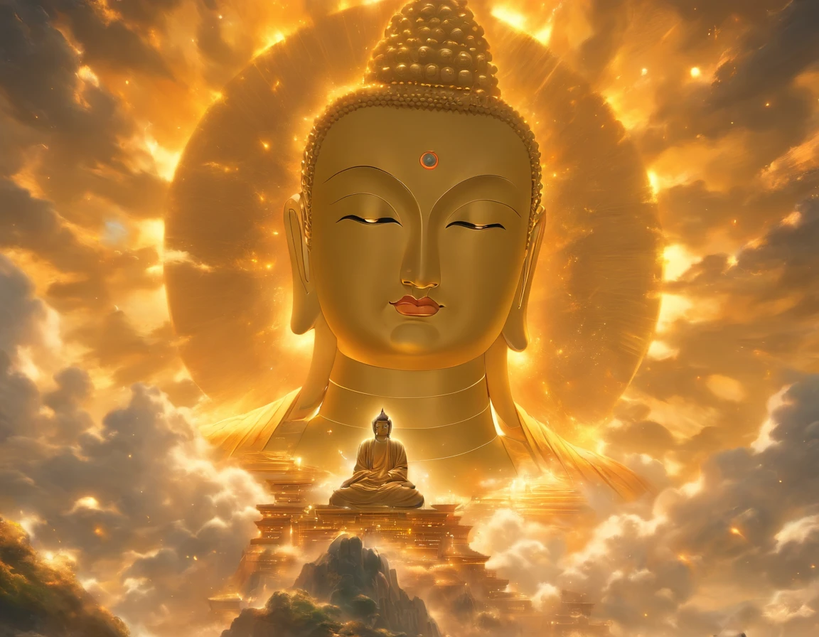 Interstellar,Infinite space,A huge Maitreya Buddha statue rushed towards the huge space-time tunnel,Highly detailed portrait of a huge golden Buddha with a halo of the sun god,see -through,depth of fields,((masutepiece)),(Best Quality)),Magnificent space image scene,surrealism, Super Detail, ccurate, Best Quality, hyper HD, masutepiece, Anatomically correct, hight resolution, 16 K