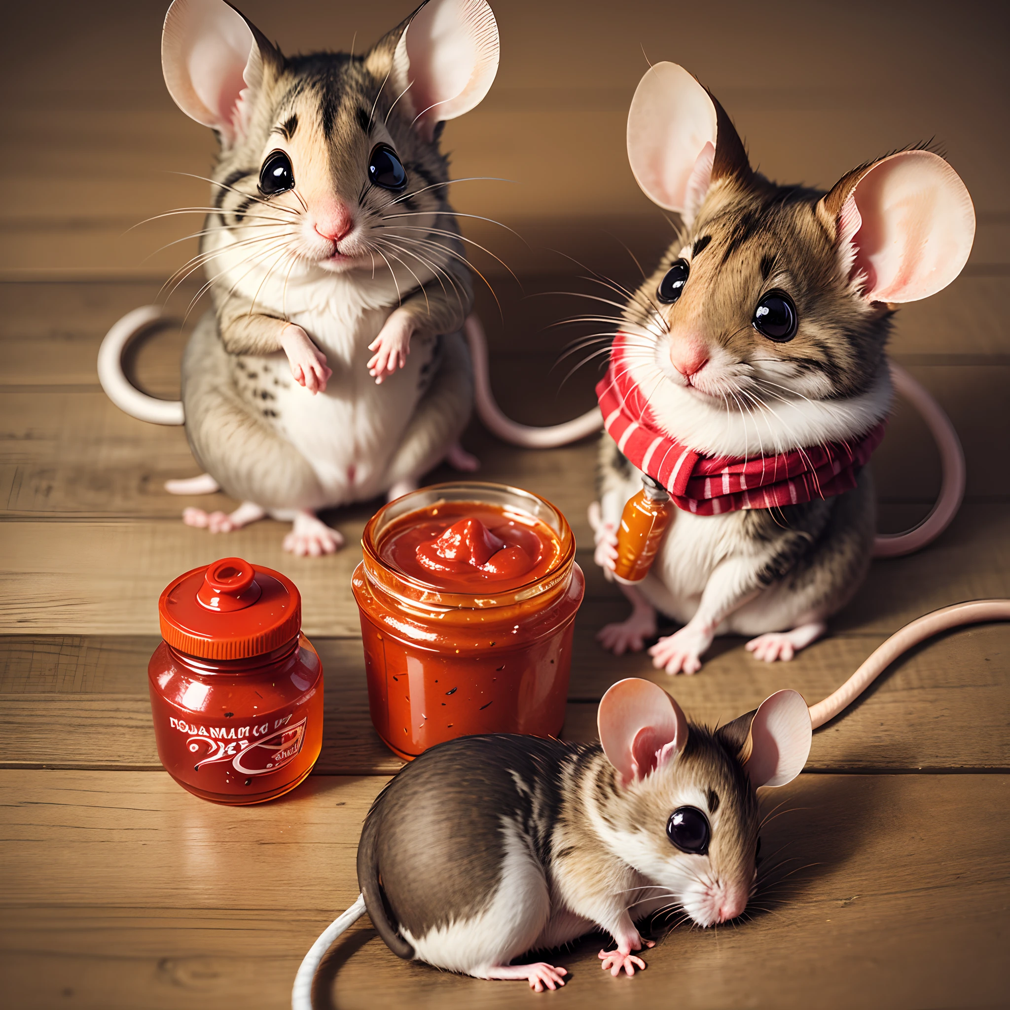 cute and realistic mice with ketchup bottle catsup --auto --s2