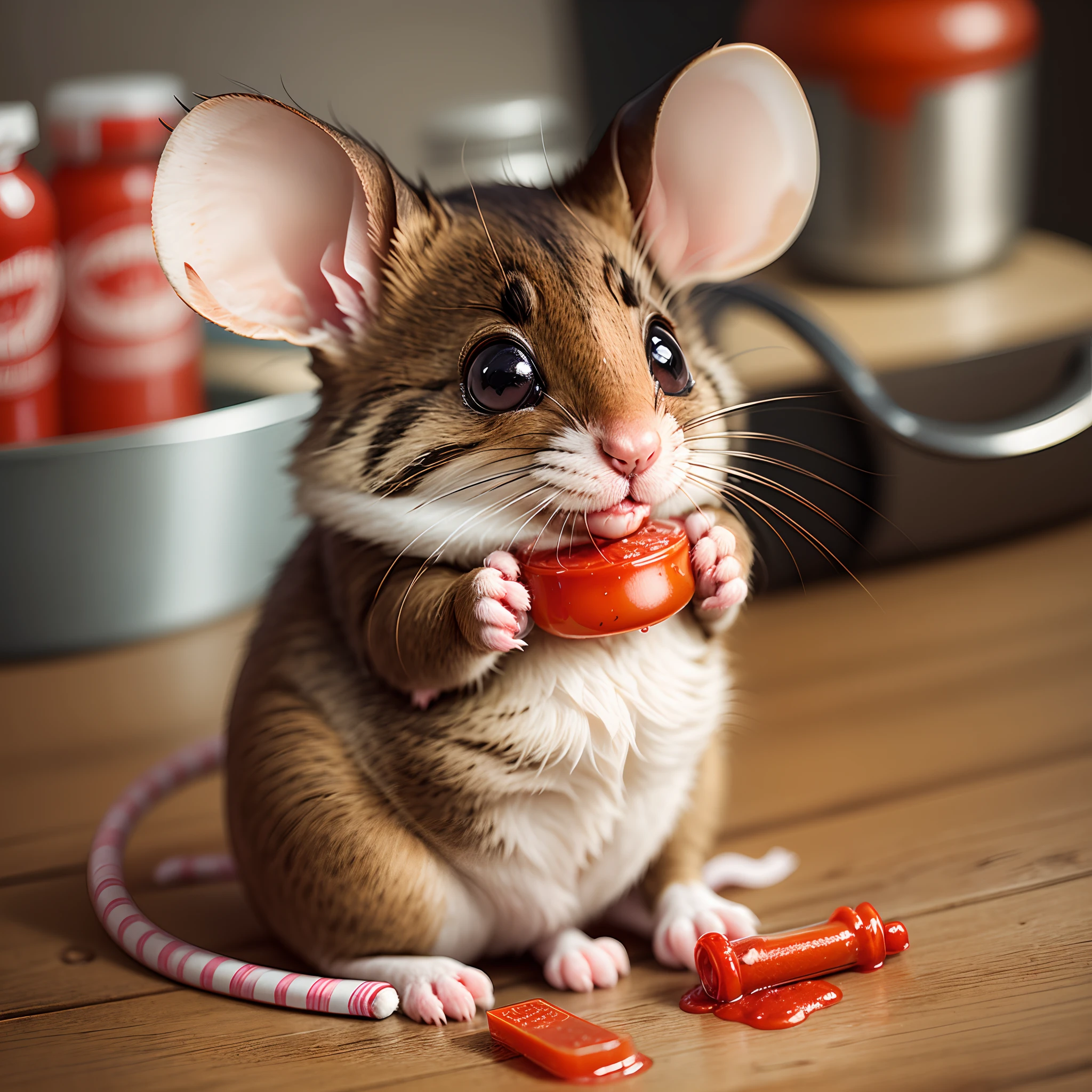 cute and realistic mice with ketchup bottle catsup --auto --s2