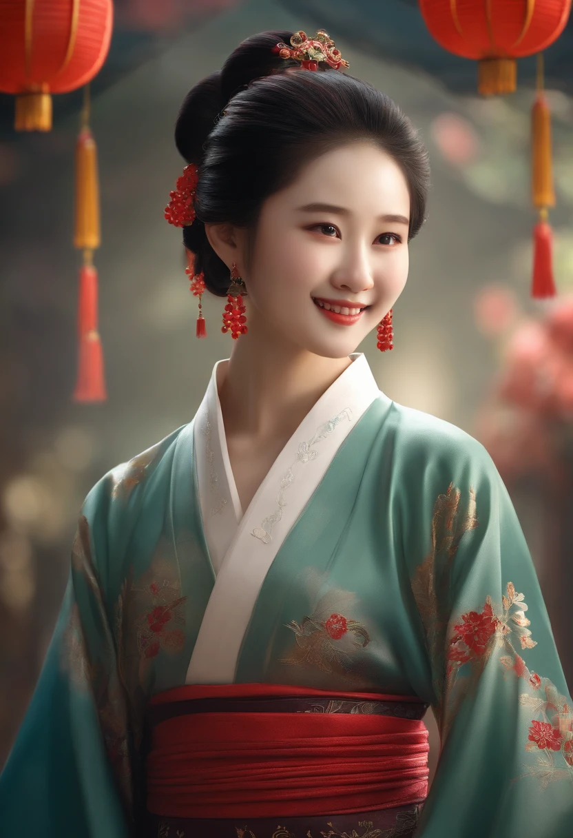 chinese clothes,15yo girl,Half-length painting,japanes,3D,a smile,Extreme Detail