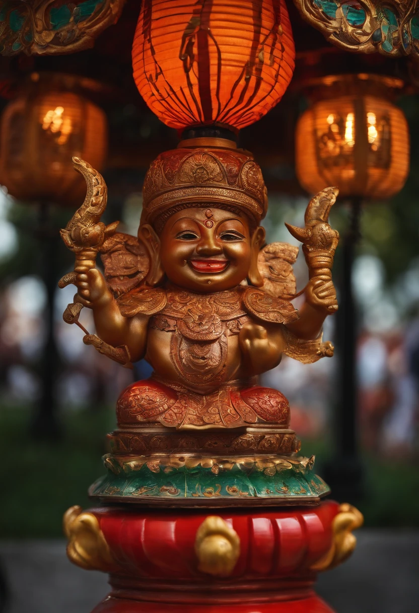 Close-up of the Guardian's face with his smiling lantern.