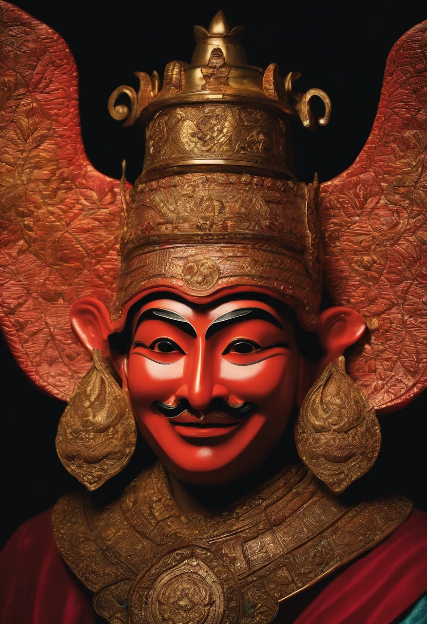 Close-up of the Guardian's face with his smiling lantern.