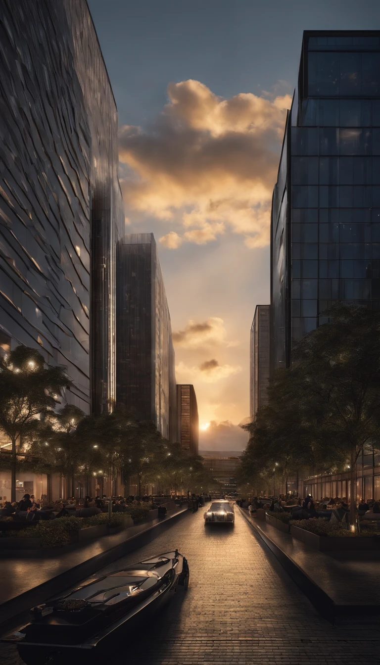 城市,office building,clouds,starrysky,early evening,the setting sun,Half city, half sky,surrounded by cloud,Thick clouds,high qulity,tmasterpiece,Hyper-realistic,Ultra photo realsisim,8K,super-fine,ultra - detailed,Ultra-wide angle of view,dynamic viewing angle,NOhumans
