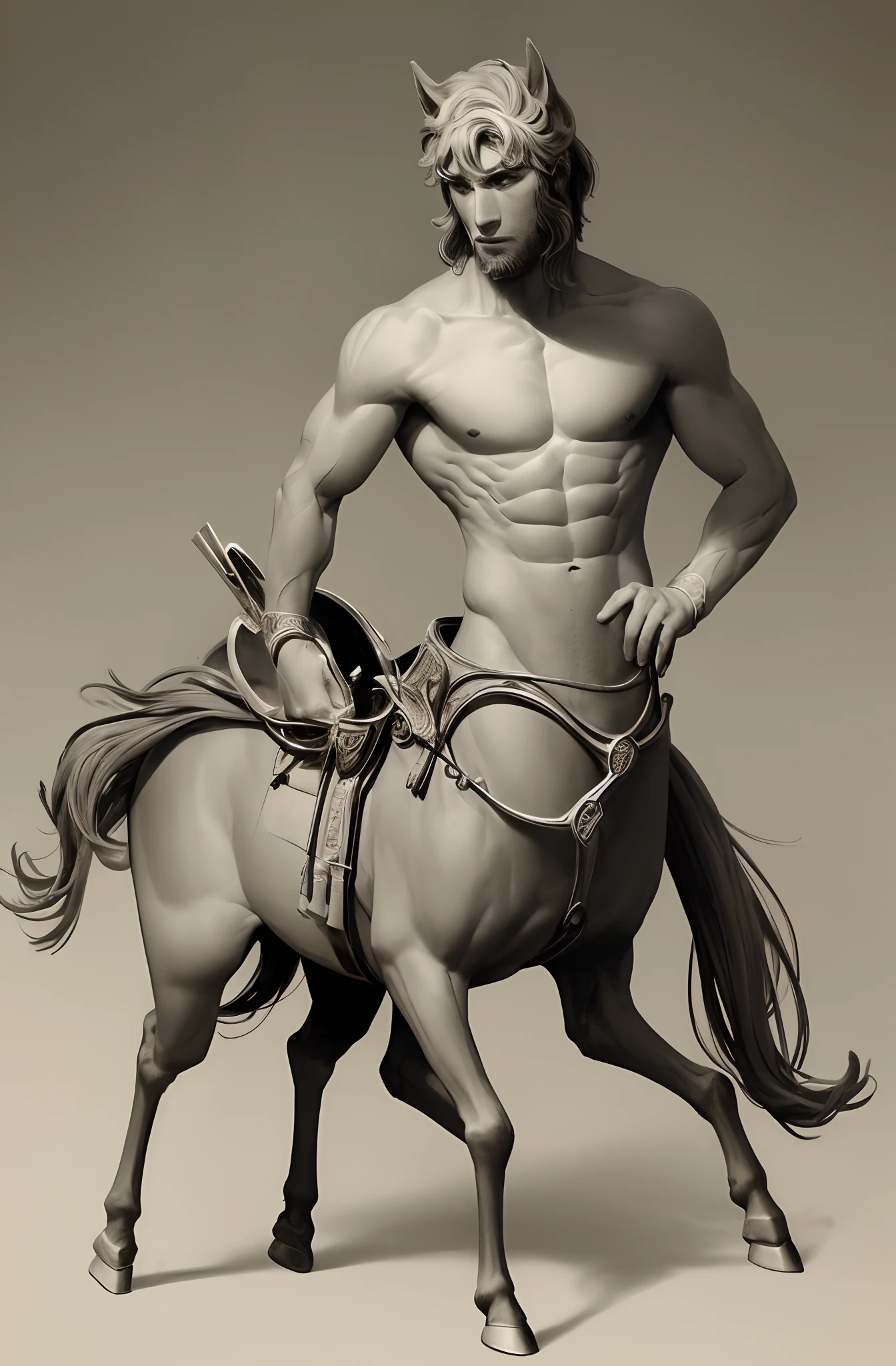 Male, masculine, Centaur (Greek): A creature with the upper body of a human and the lower body of a horse.