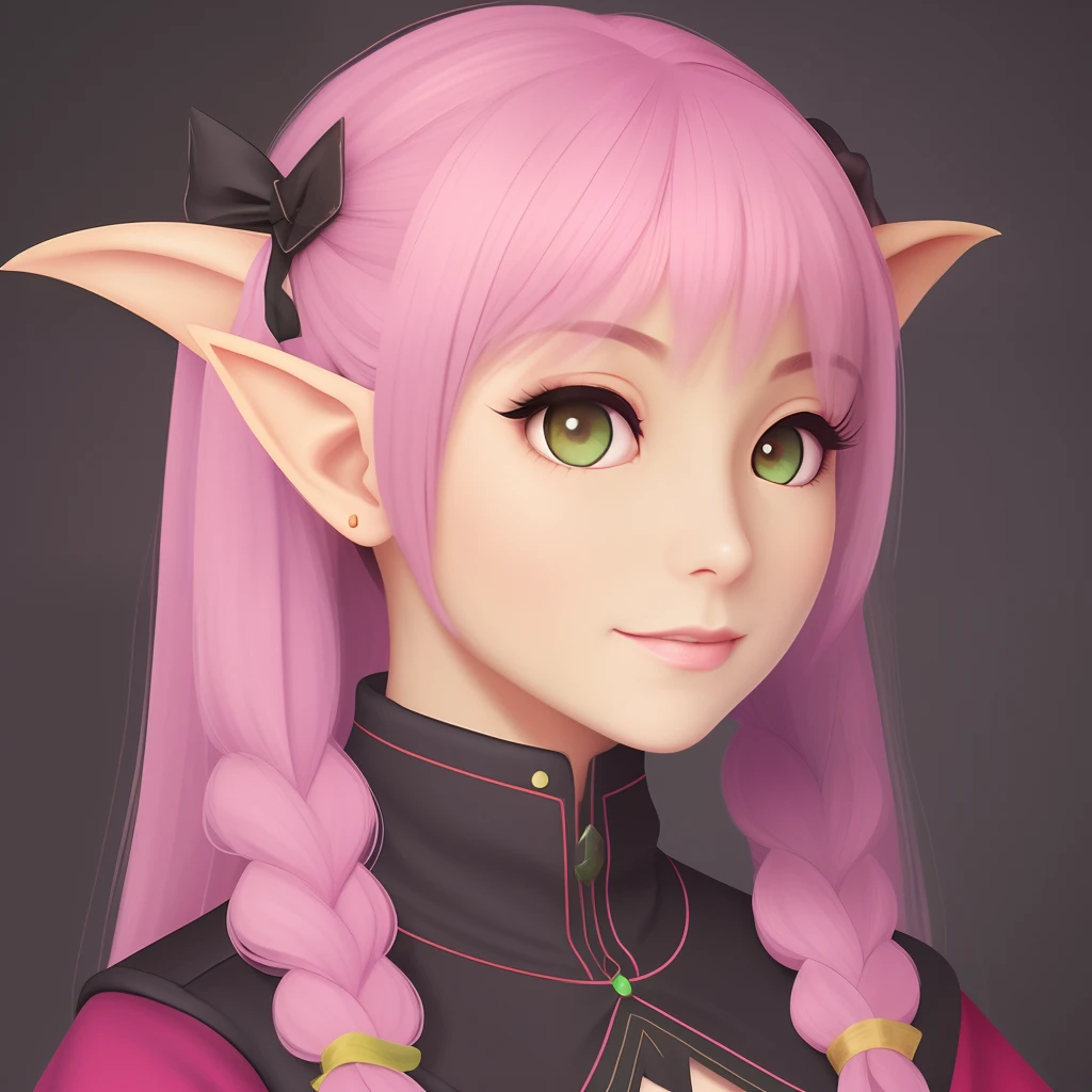 Pale elf girl with pink twintails who's also a magical girl with yellow eyes and is a bit mischievous