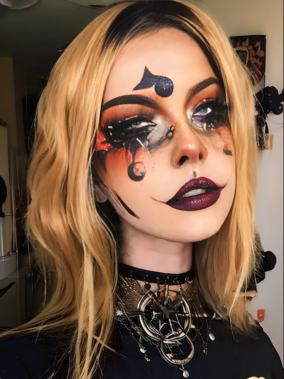 (Oil Painting, masutepiece, Best Quality, ultra-detailliert, Focus on character), short blonde hair, ([Back:0.8]|[ facing back:1.1]), Serious face,open open mouth,Wizard Cosplay、Halloween,pumpkins, ([Cold Scenario:1.2]|[ snowy background:1.3]| [High contrast:1.1])