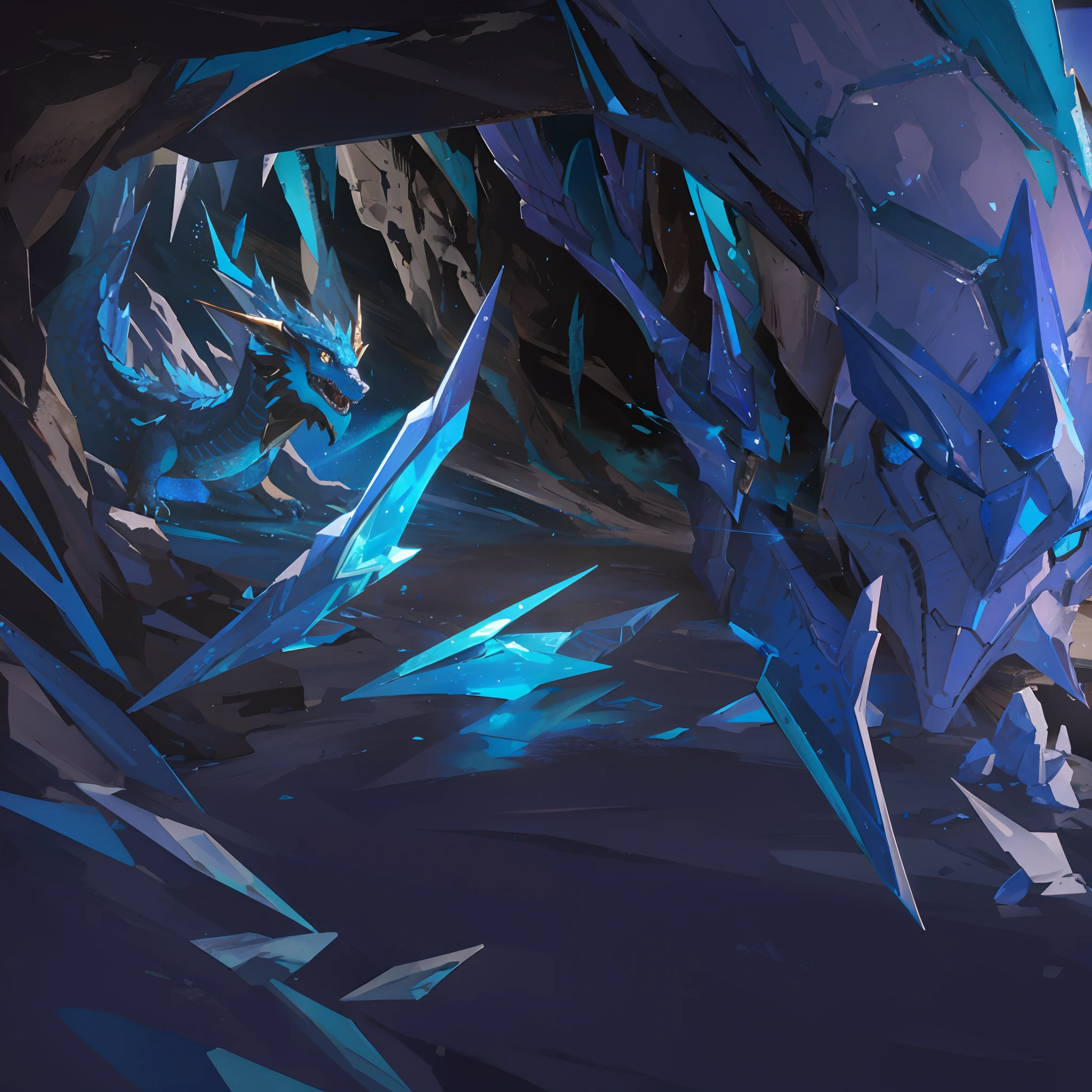 a close up of a dragon in a cave with a man standing in front of it, giant dragon resting in a cave, frost dragon, blue dragon, charging through a dragons lair, blue scaled dragon, water dragon, crystal dragon, in an icy cavern, 4k fantasy art, cyan chinese dragon fantasy, epic dragon, 8k fantasy art