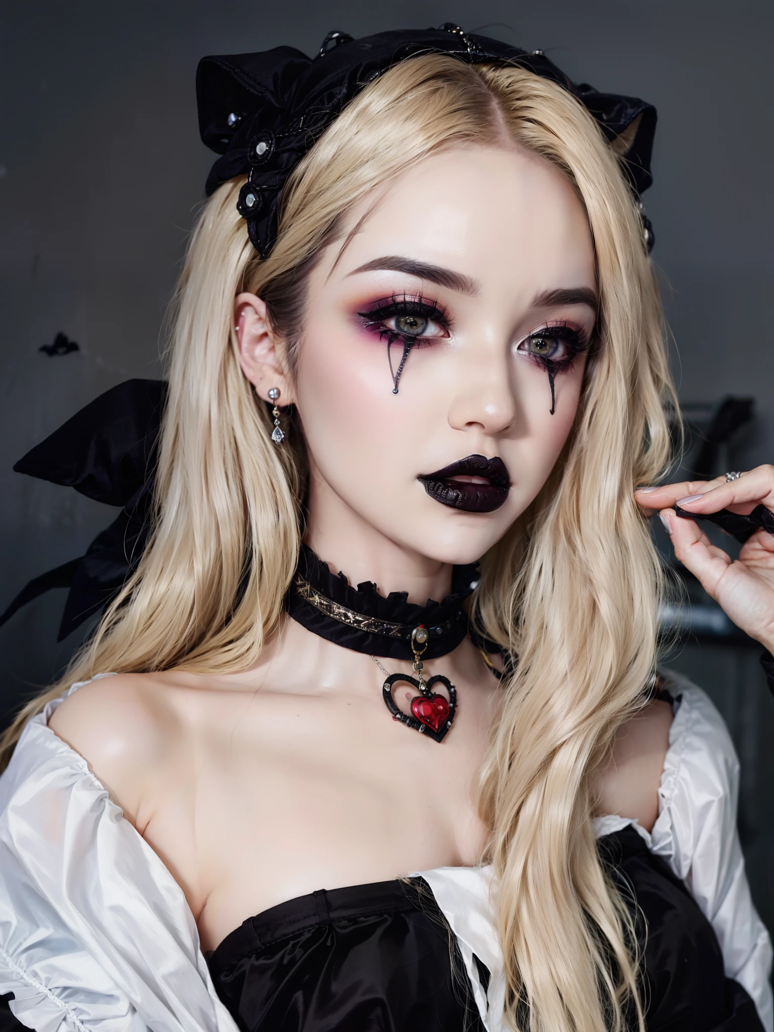 RAW photo, 1girl,South Korean idol ,  heart bun hair, HWmakeup, (Halloween costume:1.1), complex Halloween party background, (hdr, hyperdetailed:1.2),(photo: 1.3) af (realistic: 1.3), ((close-up))