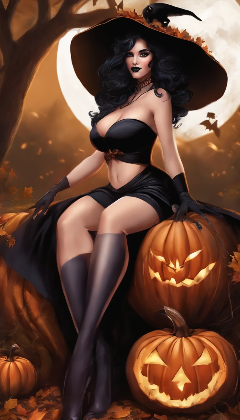 Curvaceous,1 menina muito jovem,sitting on 1scary pumpkin,whole body view,vestido como uma bruxa,tall witch hat,coxa_Altos,Mini_saia,grande_Quadris,assustador,Fantasmas, dia das bruxas,Corar,Ahegao_rosto,cabelos pretos,olhos azuis violeta,heart-shaped_Alunos,Longas_Hair,tiny waist,alto detalhamento,