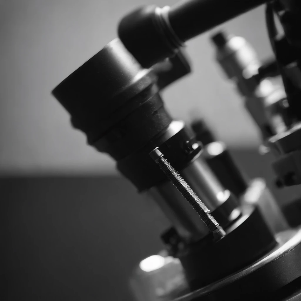 (best quality, masterpiece:1.2), high-resolution, ultra-detailed, realistic:1.37, black and white, Boyan Hall, time news roman font, scientific microscope, simple background