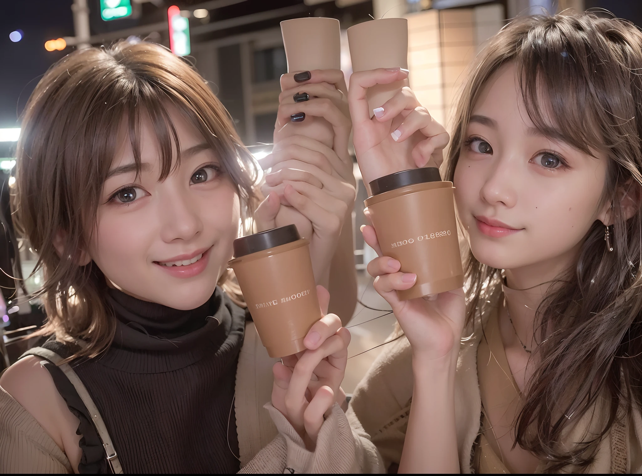 1girl, Tokyo street,night, cityscape,city lights,upper body,close-up,smile,, (8k, RAW photo, best quality, masterpiece:1.2),(realistic, photo-realistic:1.37),